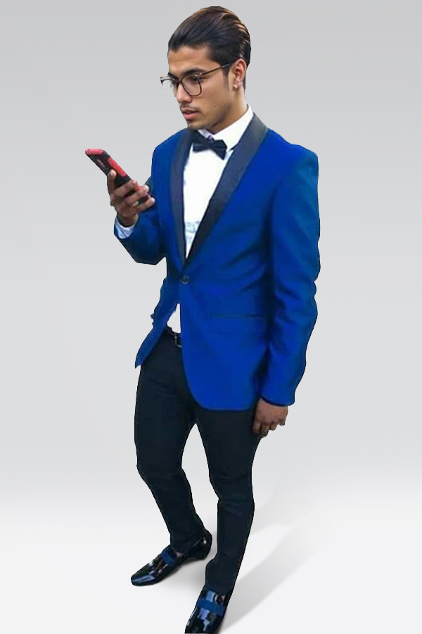  Fashion Business Formal Prom Suit Royal Blue One Button with Shawl Lapel