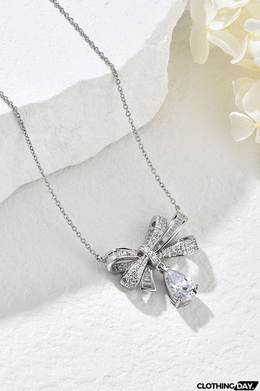 Teardrop Shape 925 Sterling Silver Zircon Pandent Necklace