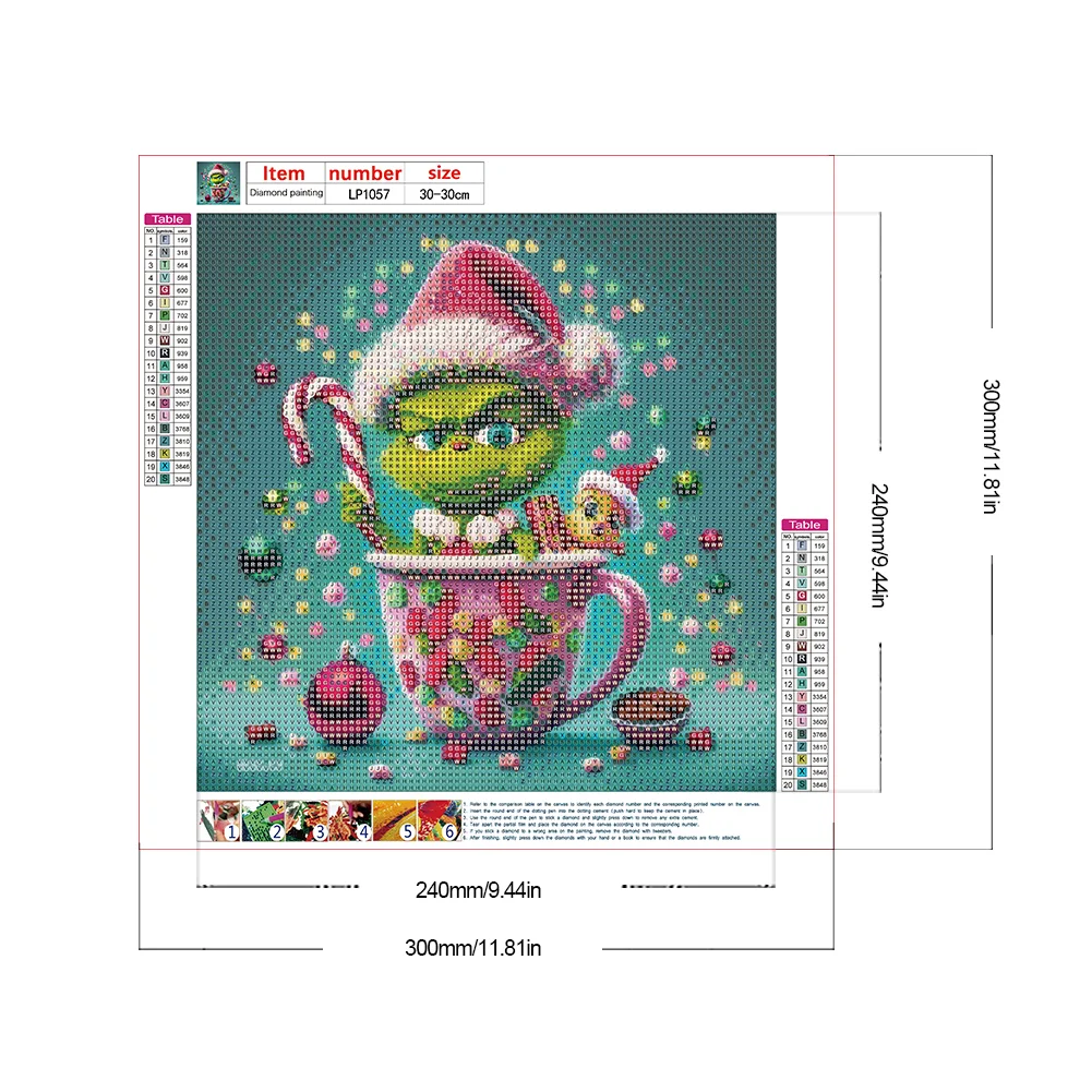 Full Round Diamond Painting 30*30cm - Christmas Green Monster