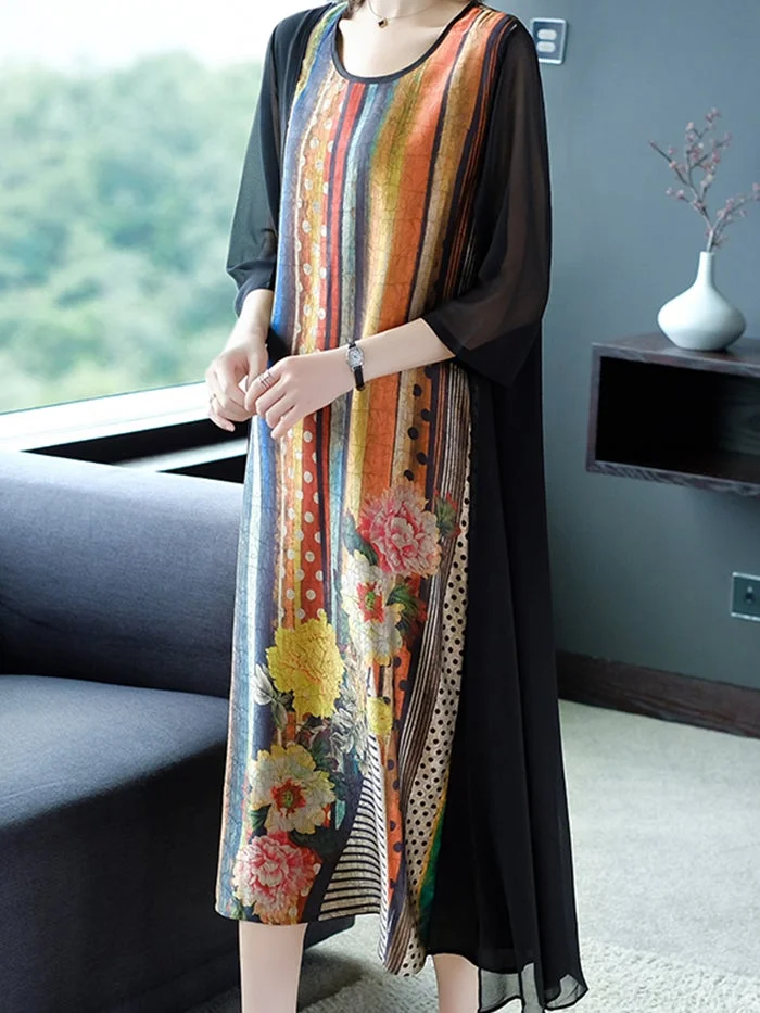 Fashion Print Chiffon Panel Dress