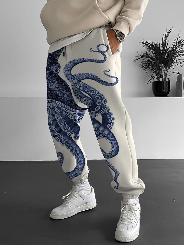 Men's Japanese Art Octopus Graphic Printed Casual Sweatpants