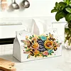 DIY Diamond Art Tissue Box Holder Flower Bee PU Leather Diamond Art Desktop Organizer Resin Rhinestone Storage Organizers Gem Art Home Office Decor Craft Gift
