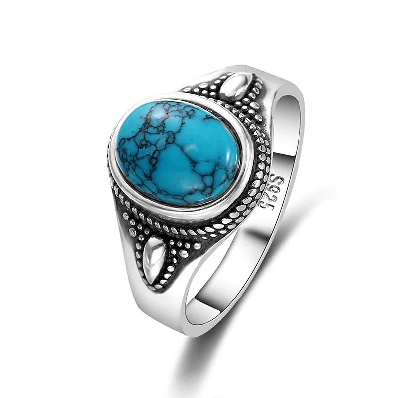 Vintage Style Turquoise Oval Shape Rings