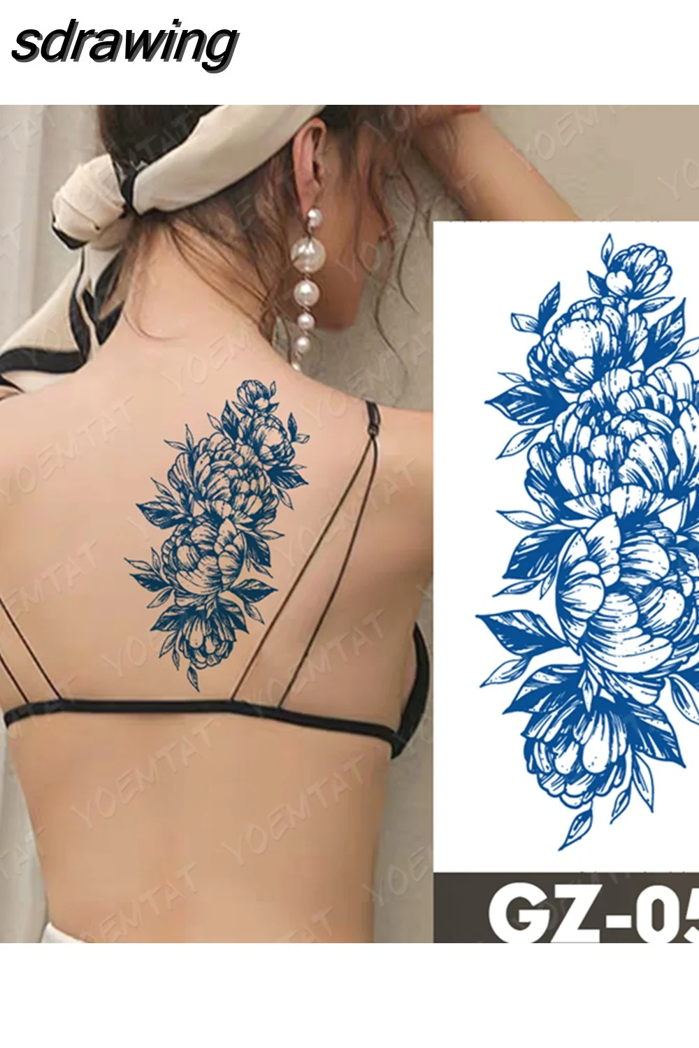 sdrawing Ink Tattoos Body Art Lasting Waterproof Temporary Tattoo Sticker Rose Flower Pearl Tatoo Arm Fake Butterfly Peony Tatto