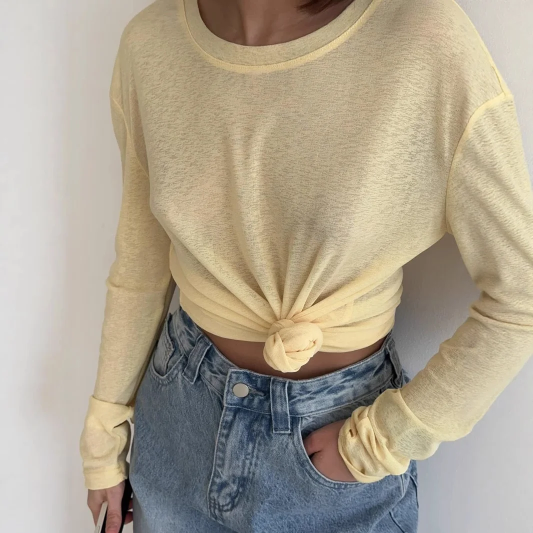 Athvotar Athvotar New Long-Sleeved Snowflake T-Shirt Women's Summer Thin Carmeat Round-Neck Loose Temperament Shirt