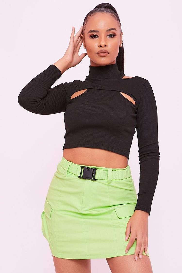 Neon Green Buckle Front Utility Skirt - Gianna Katch Me