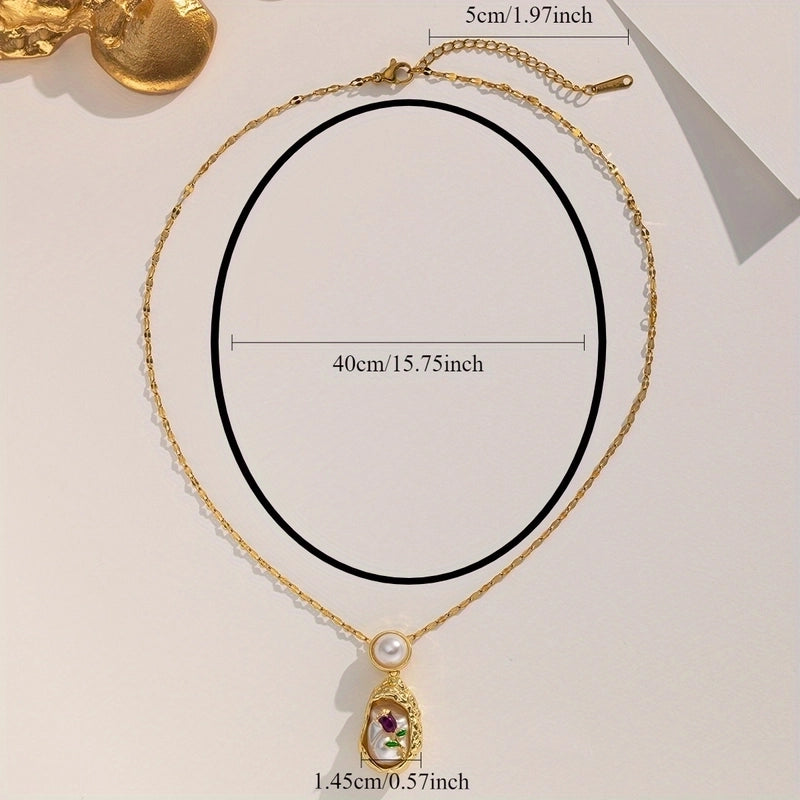 Elegant Glam Irregular Flower 316 Stainless Steel  Copper Pearl Inlay Pendant Necklace