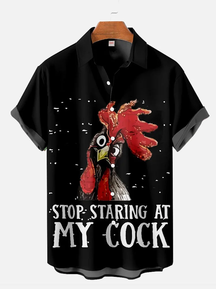 Fashion Casual Rooster Print Short Sleeve Shirt socialshop