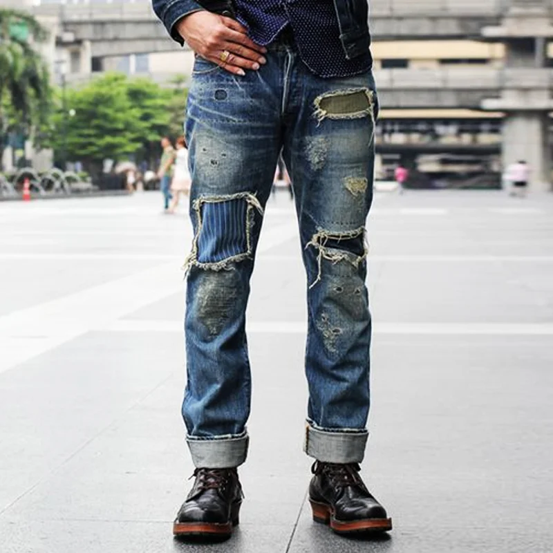 Vintage Denim Panel Slim Fit Jeans