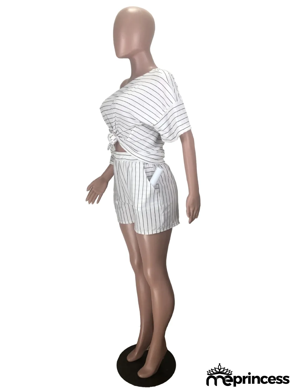 Plus Size Striped Two Piece Biker Shorts Set