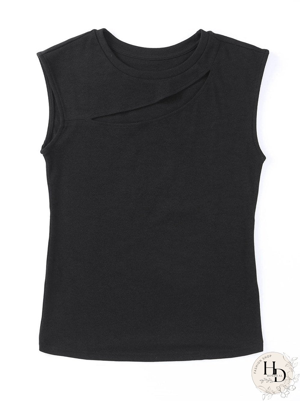 Edgy Black Cutout Sleeveless T-Shirt with Cap Sleeves