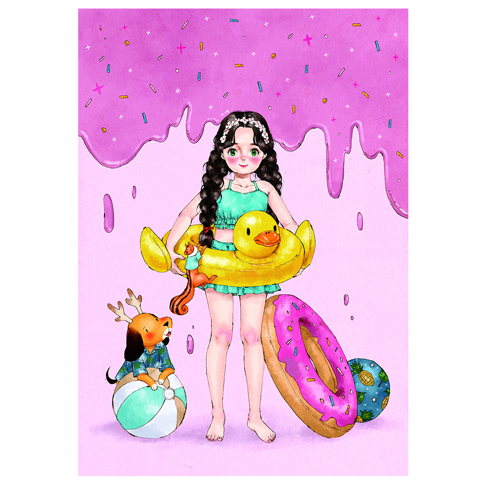 

Swimming Ring Black Hair Girl - 11CT Stamped Cross Stitch - 53*72CM, 501 Original