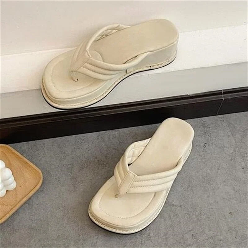 Women Slippers 2021 New Clip Toe Sandals Women Shoes Wedge Platform Slippers Fashion Dress High Heels Female Flip Flops Casual