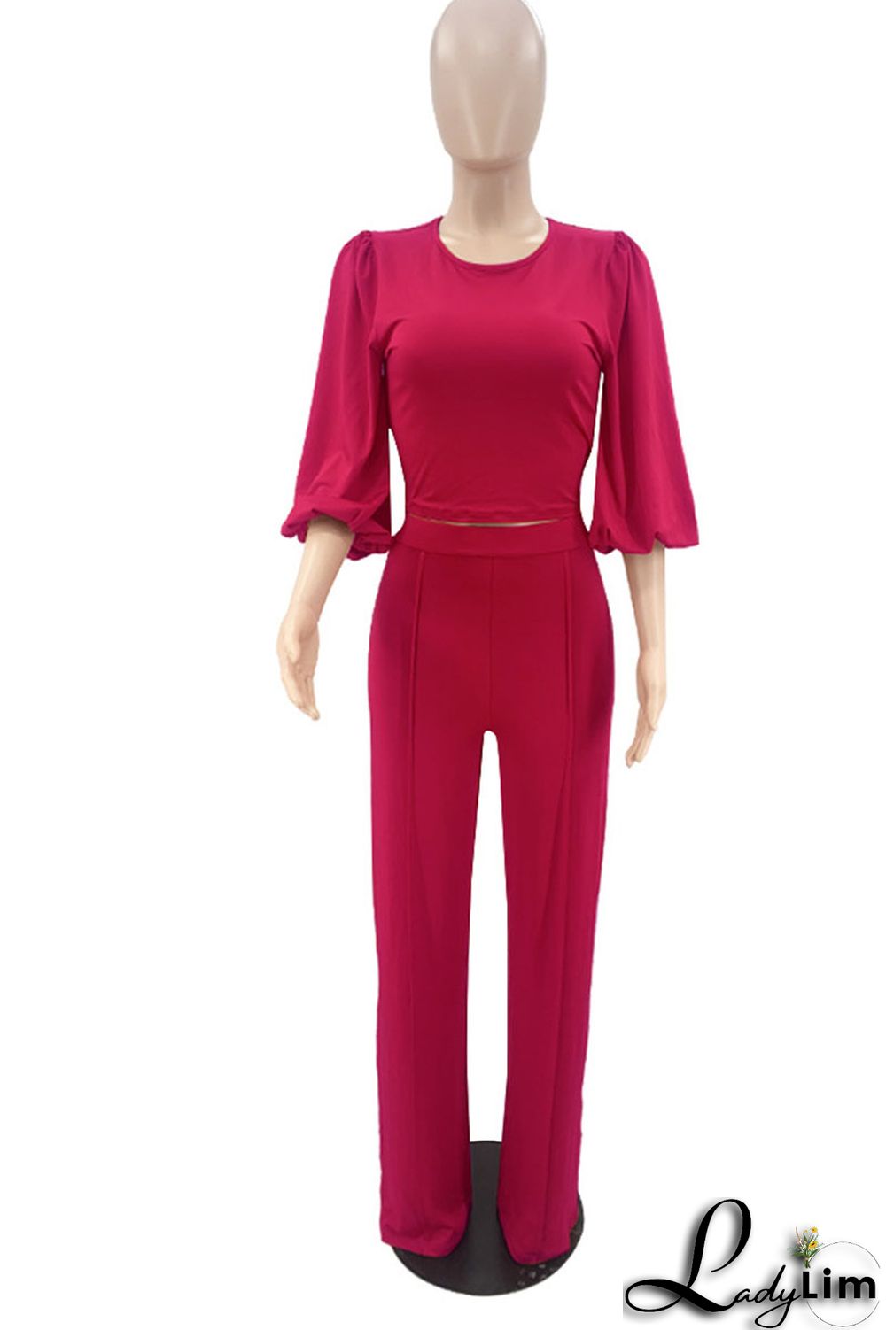 Red Casual Solid Split Joint O Neck Half Sleeve Two Pieces