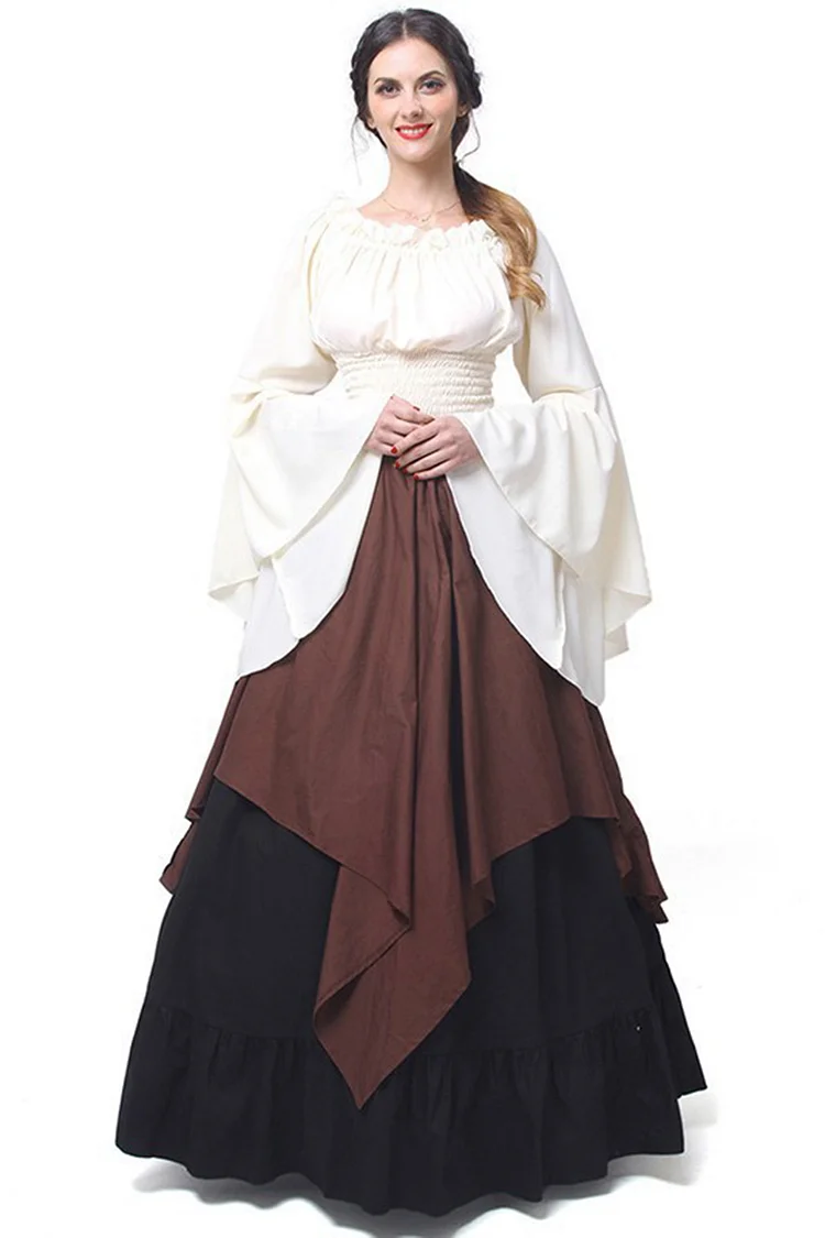 Medieval Red Retro Patchwork High Waist Maxi Dress