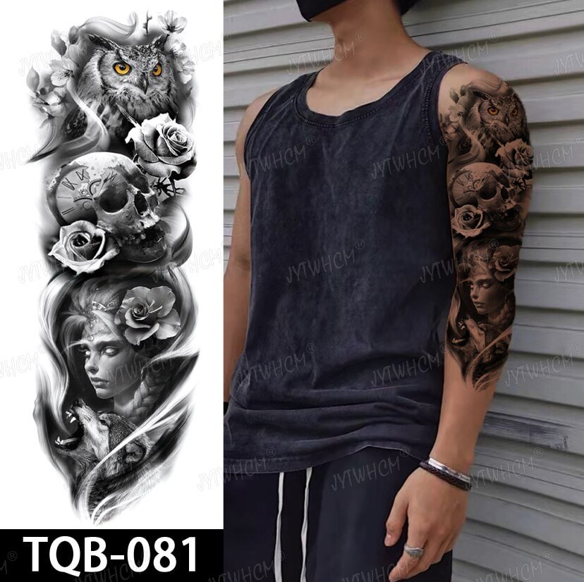 Gingf People Waterproof Temporary Tattoo Sticker Totem Geometric Poker Solitaire Full Arm Large Size Sleeve Fake Flash Tattoos