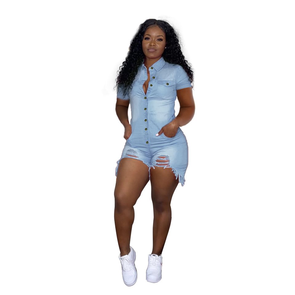 Women's Big Ripped Cowboy Siamese Shorts Jeans High Waist