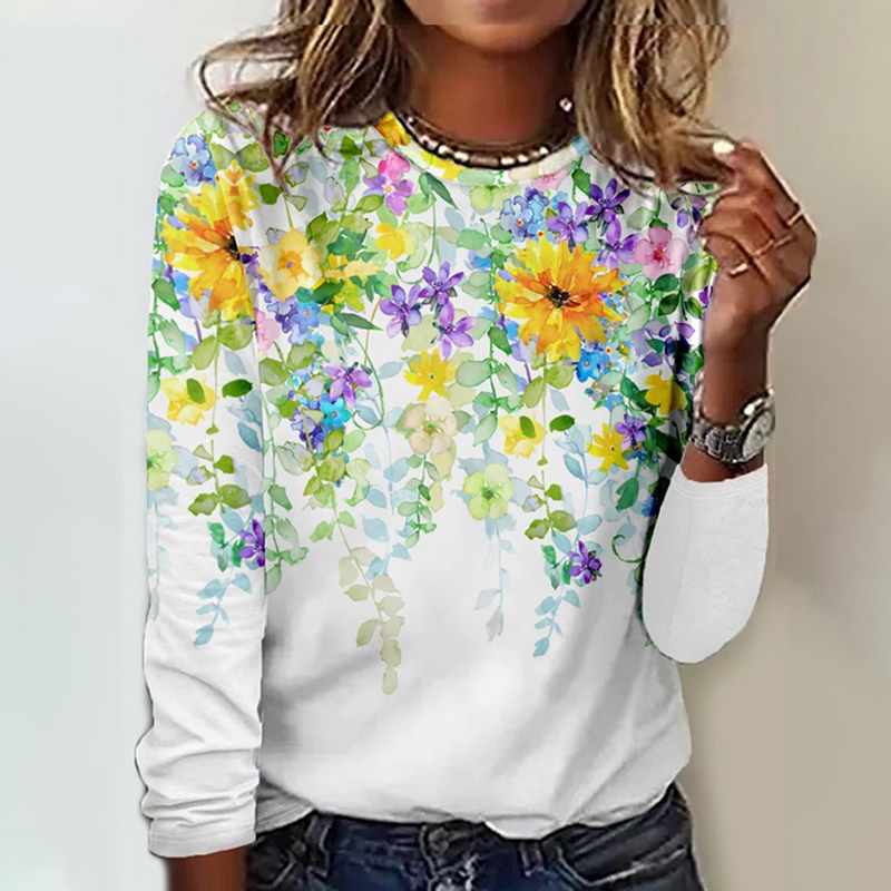 Floral Print Long Sleeve T-Shirt  artssus