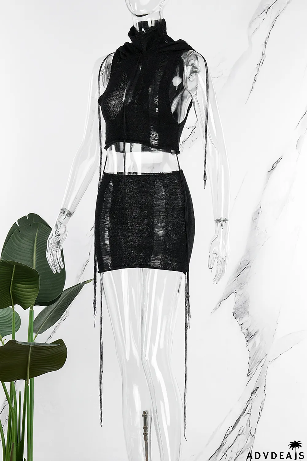 Green Sexy Casual Solid Hollowed Out Hooded Collar Sleeveless Two Pieces