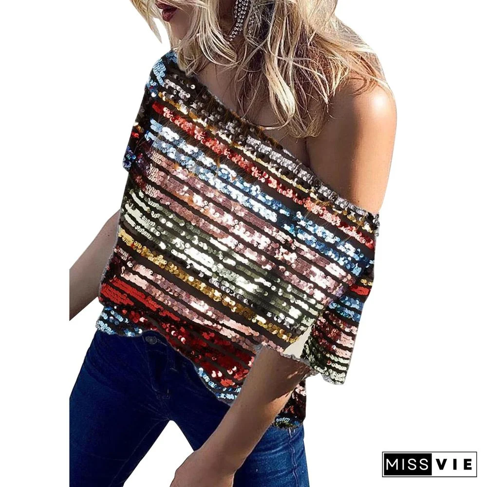 Women Multicolour Sequins Lined Blouse Tops