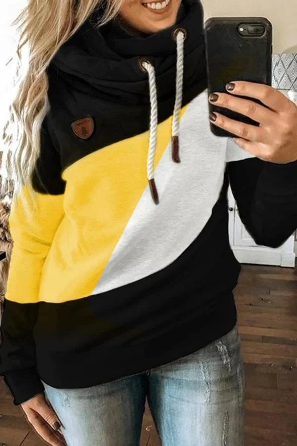 Color Block Patchwork  Hood Sweatshirt-Allyzone-Allyzone