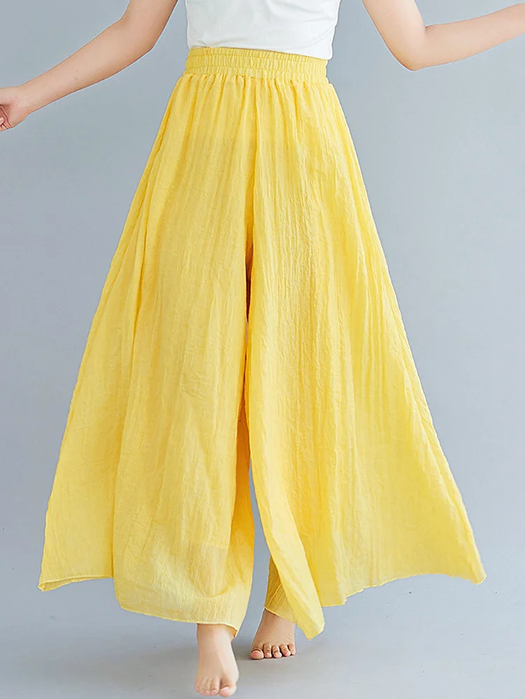 Casual Solid Elastic High Waist Wide Leg Pants