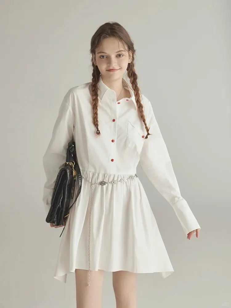 White long-sleeve shirt mini dress