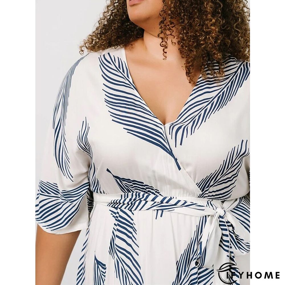 Plus Size Maxi Dress Easter Dress Leaf Casual Dress Wrap Dress A Line Dress Long Dress Half Sleeve Lace up Split V Neck Basic Outdoor White Summer Dress | IFYHOME