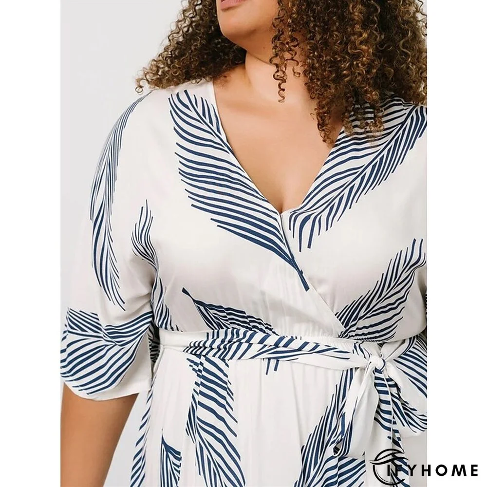 Plus Size Maxi Dress Easter Dress Leaf Casual Dress Wrap Dress A Line Dress Long Dress Half Sleeve Lace up Split V Neck Basic Outdoor White Summer Dress | IFYHOME