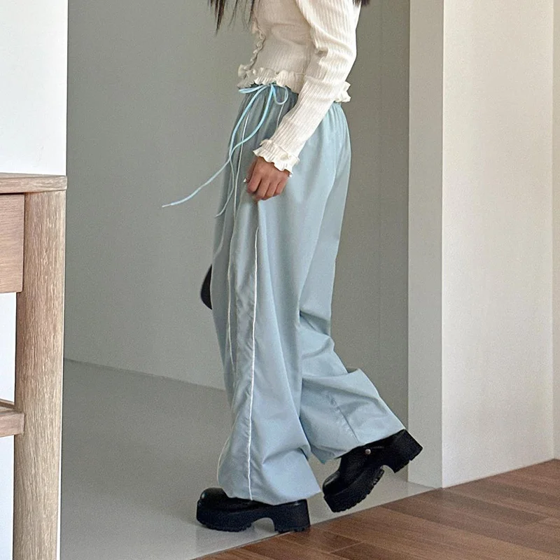 Huibahe Side Striped Sweatpants Tie Up Baggy Vintage Streetwear Trousers Women Harajuku Basic Casual Joggers Korean Chic