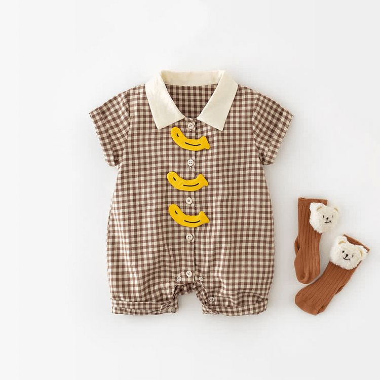 Baby Striped Banana Polo Collar Romper