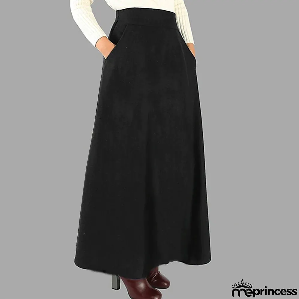 Women's Swing Work Skirts Maxi Skirt Black Wine Red Skirts Pocket Streetwear Basic Casual Office / Career WorkWear M L XL