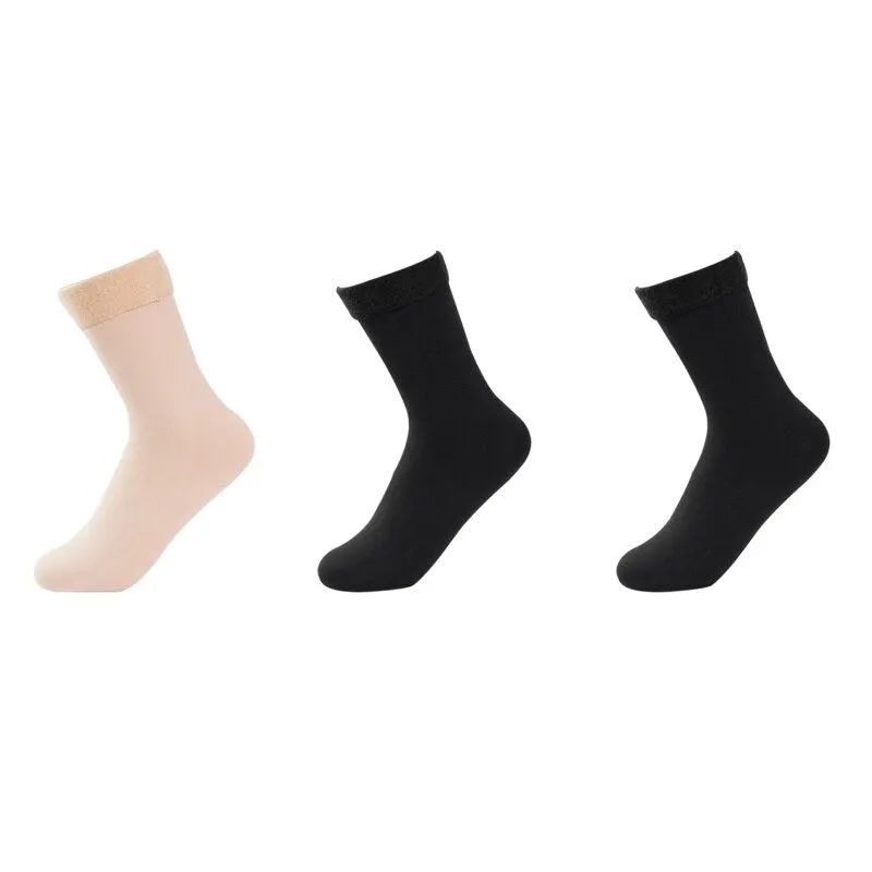 3 Pairs Women Winter Warm Thicken Casual Solid Color Socks Pack Home Snow Boots Velvet Home Floor Sock Set Lots Keep Warm