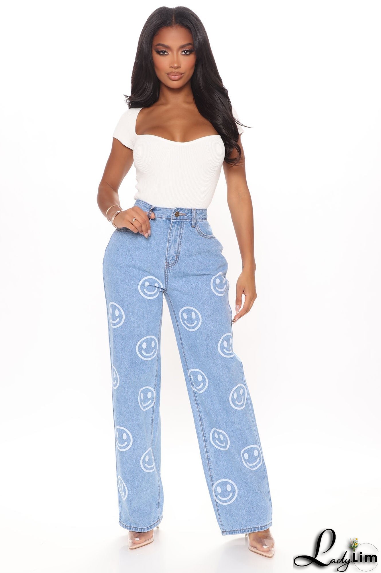 Smile You're On Camera Boyfriend Jeans - Light Blue Wash