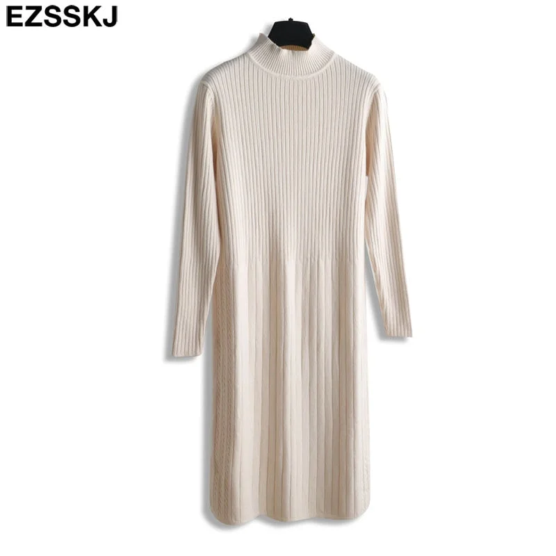 Autumn Winter long thick straight Sweater dress women solid loose pure solor Thick dress Female oversize knit dress Long sleeve