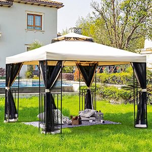 Grand Patio 10x10 Gazebo for Patios Outdoor Gazebo with Mosquito Netting and Curtains Outdoor Privacy Screen for Deck Backyard