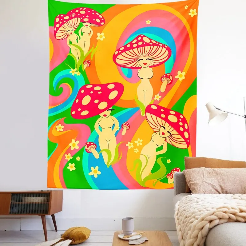 Psychedelic Mushroom girl Tapestry Wall Hanging Mushrooms Tapestries Bohemian Style Gypsy Hippie Mattress Tapestry Decor