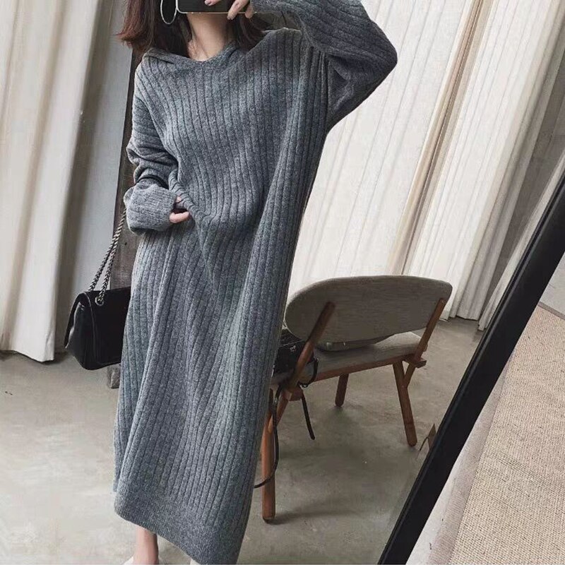 Woman Sweater Dresses Long Sleeve Hooded Clothes