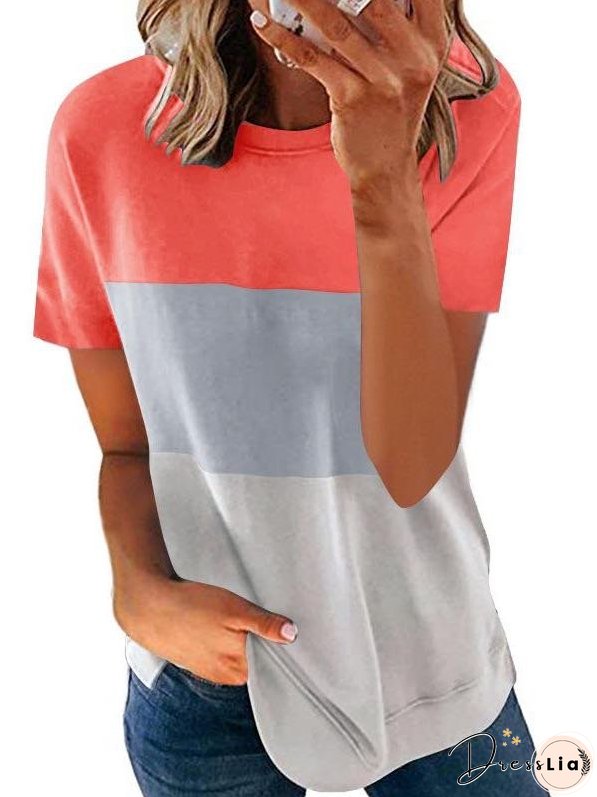 Contrast Color Crewneck T-shirt for Women