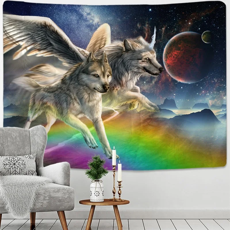 Animals Wolf Tapestry Background Psychedelic Wall Hanging Tribal Animal Sheets Wolf Tapestry Home Decor Beach Mat