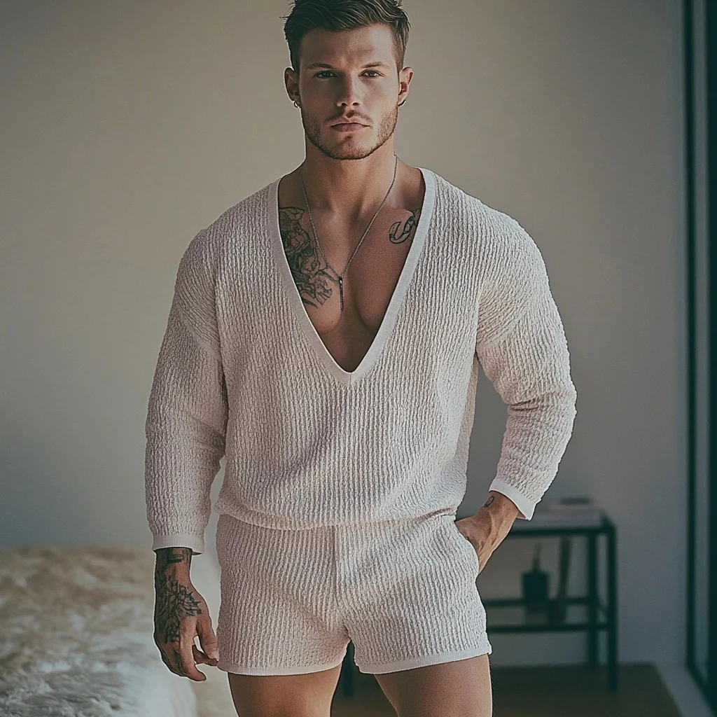 Men's Knitted Ribbed Shorts Basic Set-INSPIREUSE