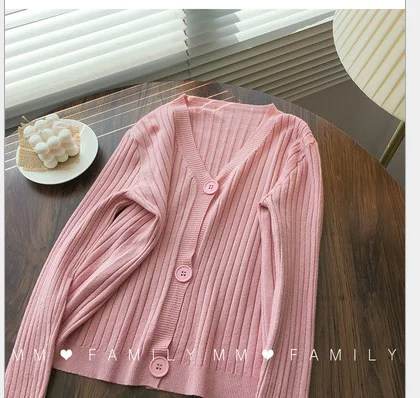 Short Loose V-Neck Solid Color Sweater Coat