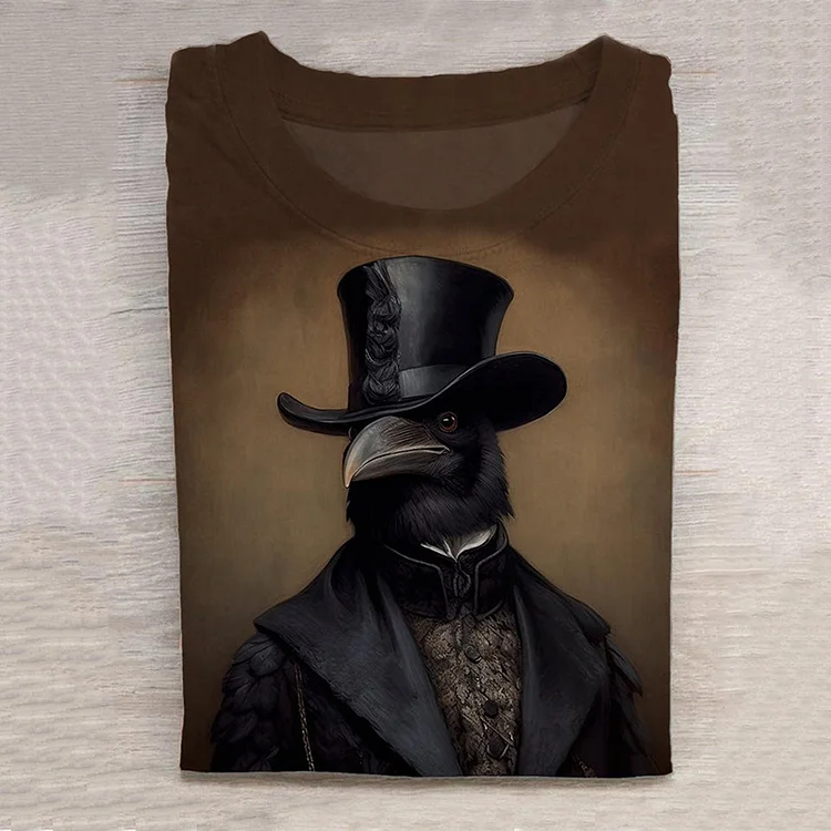 Men's Raven Victoria Portrait Art Round Neck Short Sleeve T-Shirt