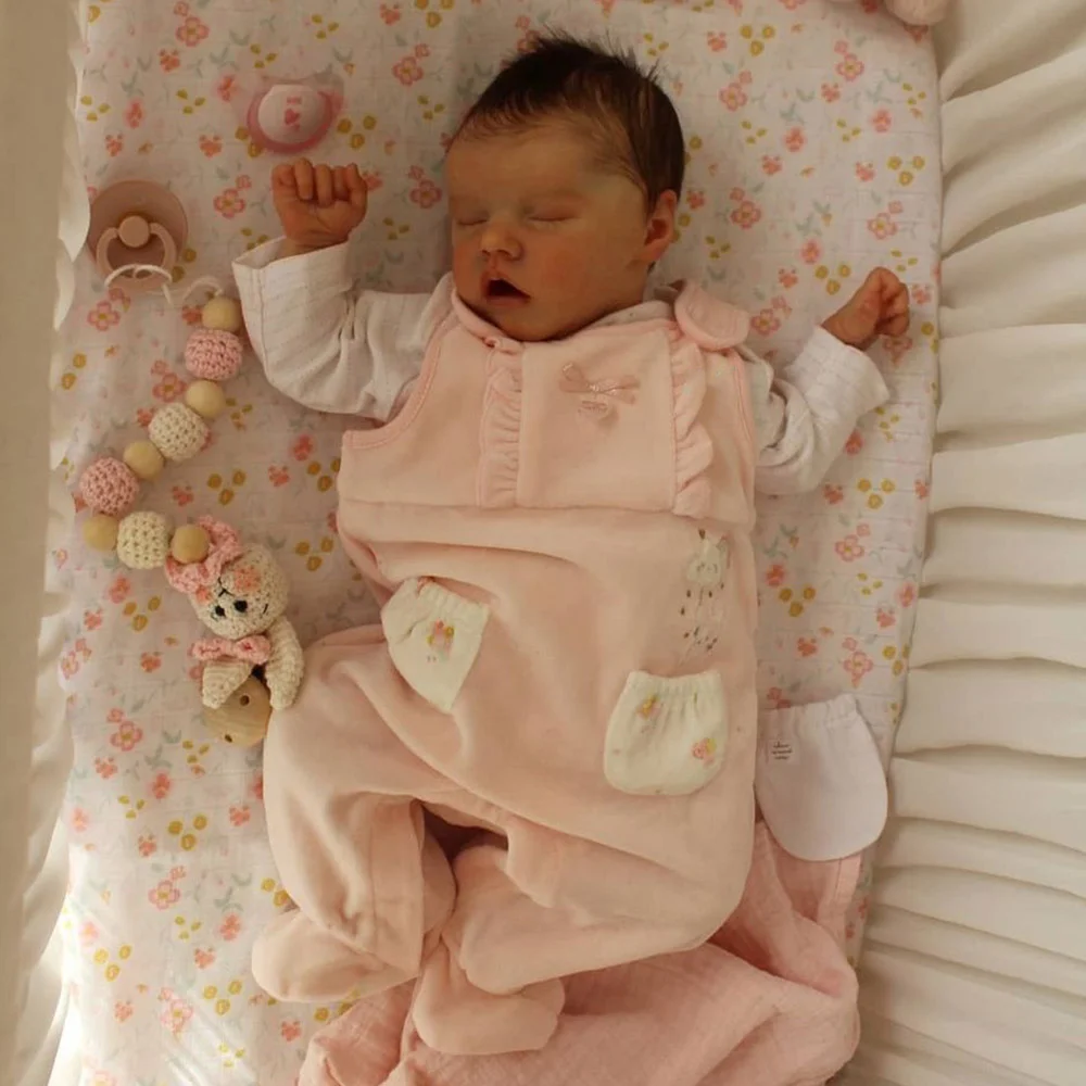 [New Series!] 12"Baby Girl Doll Named Tasan, Real Lifelike and Cute Soft Silicone Brown Hair Baby Newborn Reborn Sleeping Baby Doll