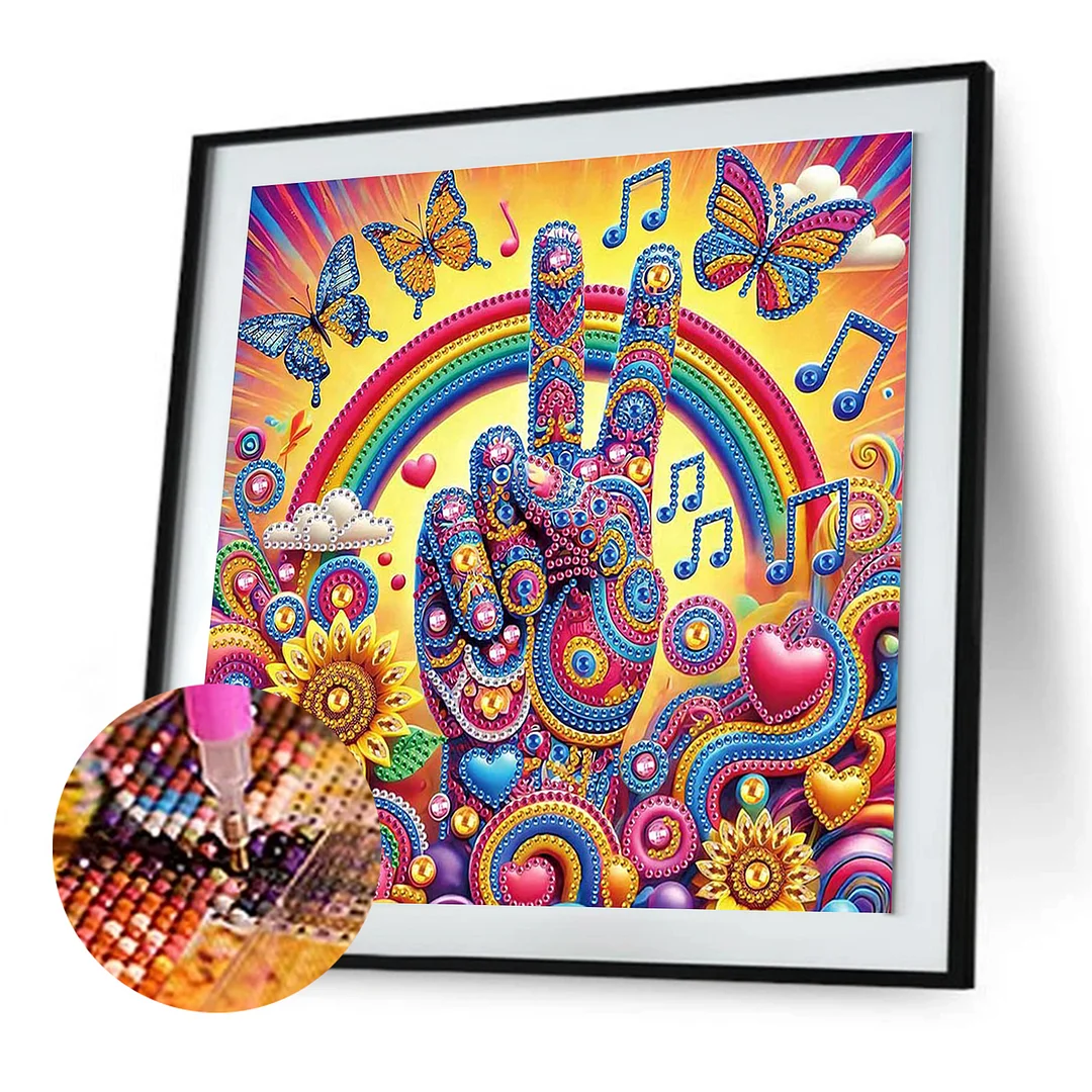 Diamond Painting - Partial Special Shaped Drill - Peace Hand(Canvas|30x30cm)