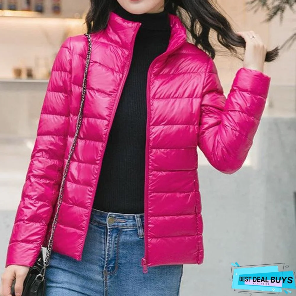 Autumn and Winter Light Down Jacket Women Stand Collar Short Coat