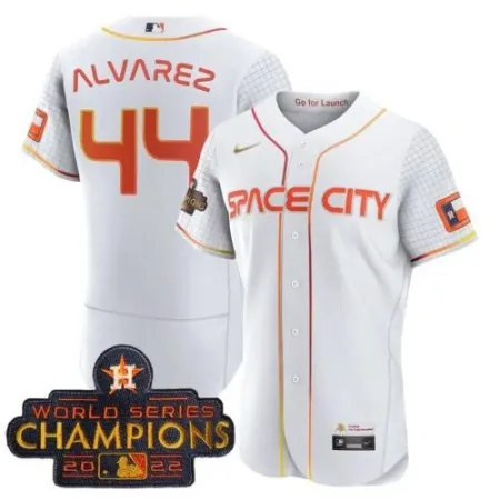 Men's Houston Astros #44 Yordan Alvarez White With 2022 World Serise Champions Patch Stitched Baseball Jersey BD8M