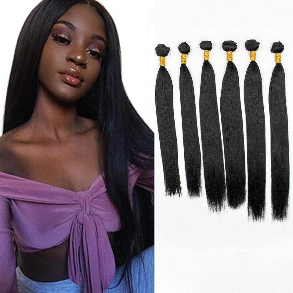 Straight Hair Bundles Synthetic Hair Extensions Ombre Color Heat Resistant Fiber Weaves Bundles for Black Woman Vivid 6pcs/Lot US Mall Lifes