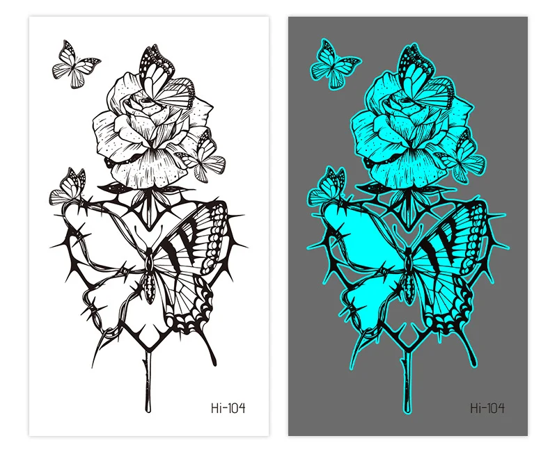 Sdrawing Luminous Glowing In Dark Tattoo Stickers Butterfly Daisy Flower Music Night Club Party Temporary Tattoos Shiny Body Art