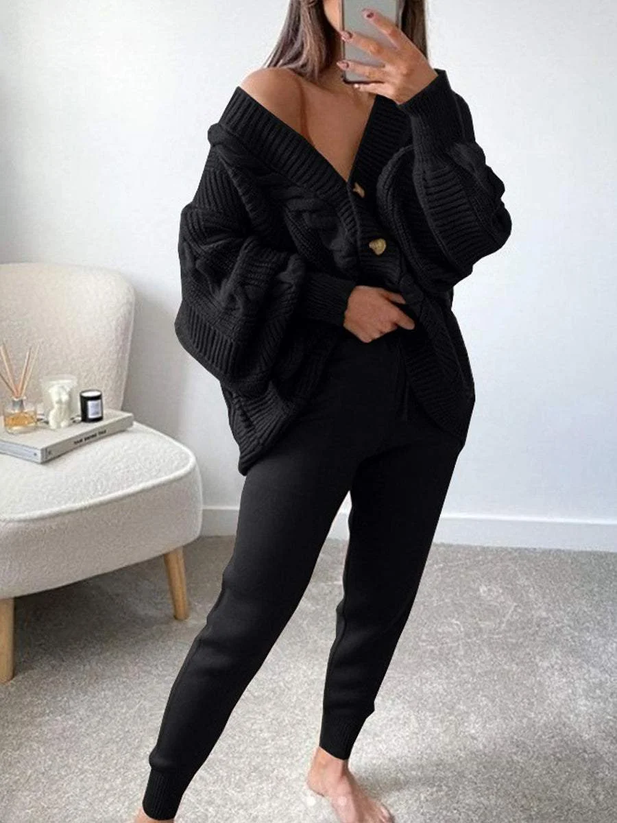 Fashion V-neck Solid Color Suit Sweater